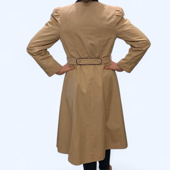 Vintage 80s Tan and black wrap trench coat.  (Small) - Picture 2 of 15